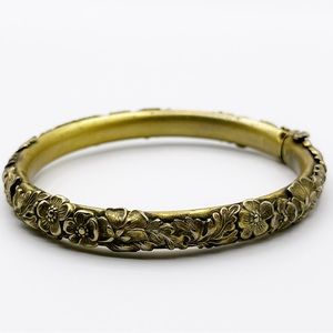 Vintage Sandor Brass Floral Bangle Bracelet 7”